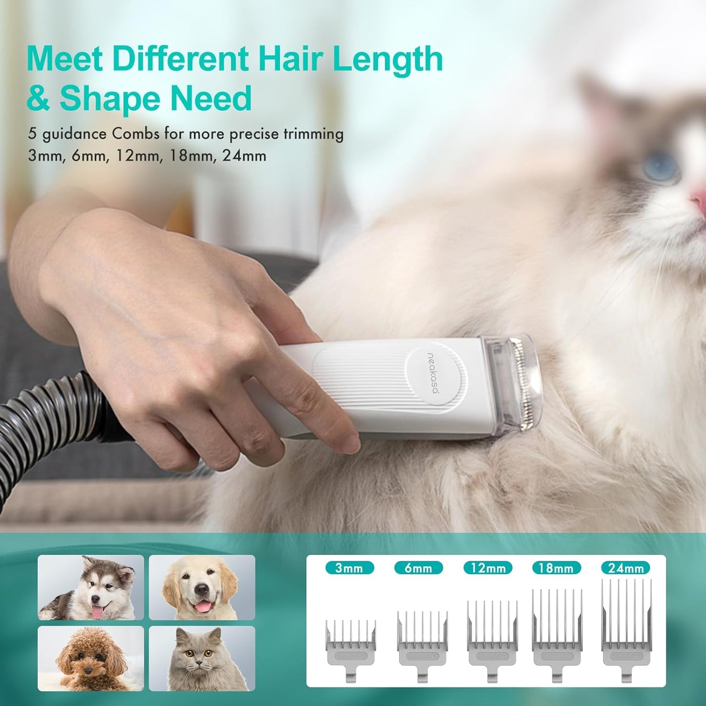 Neakasa P1 Pro Pet Grooming Kit & Vacuum, 5 Tools, 99% Hair Suction, for Dogs & Cats