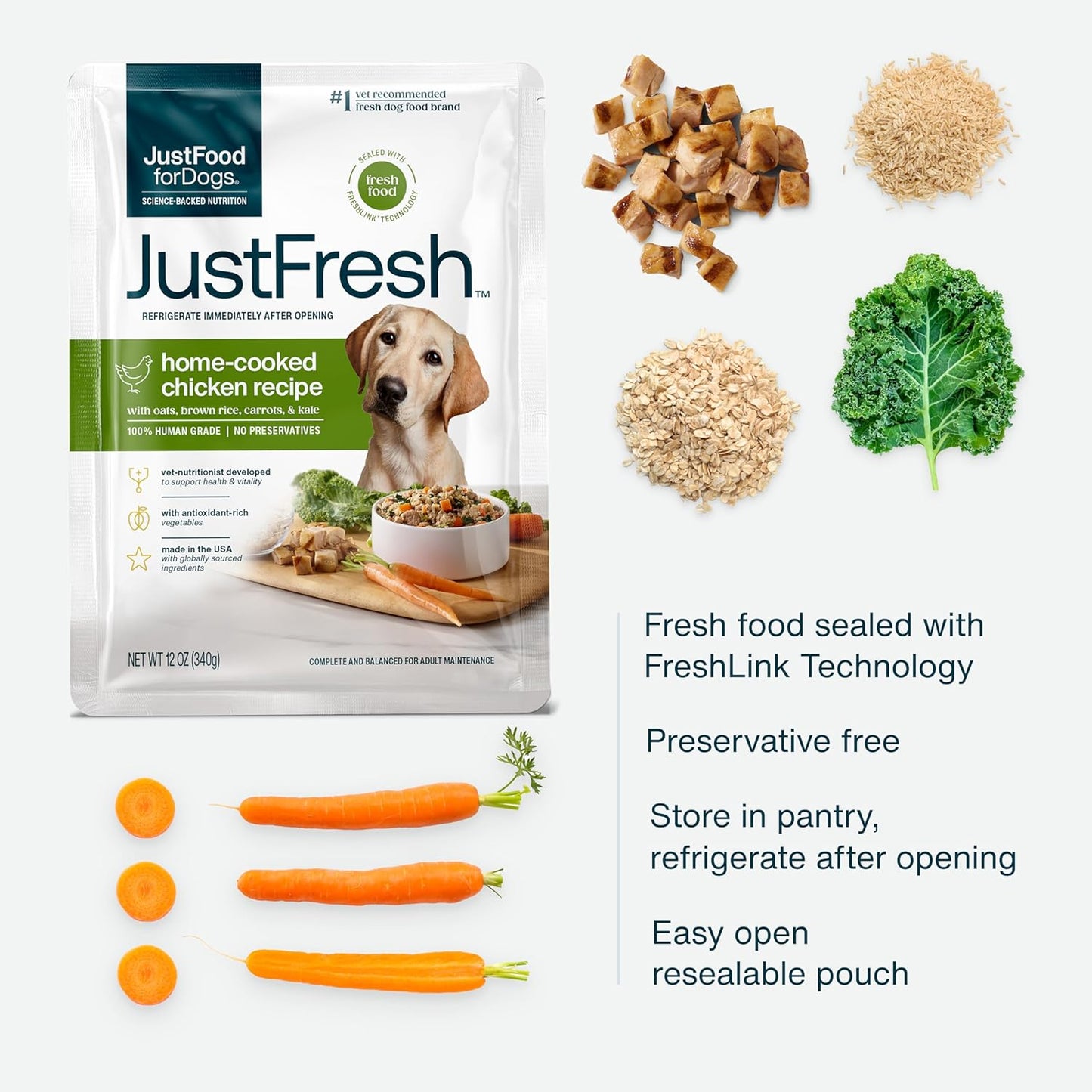 JustFoodForDogs JustFresh Chicken Wet Dog Food, Human-Grade, 12 oz (7-Pack)